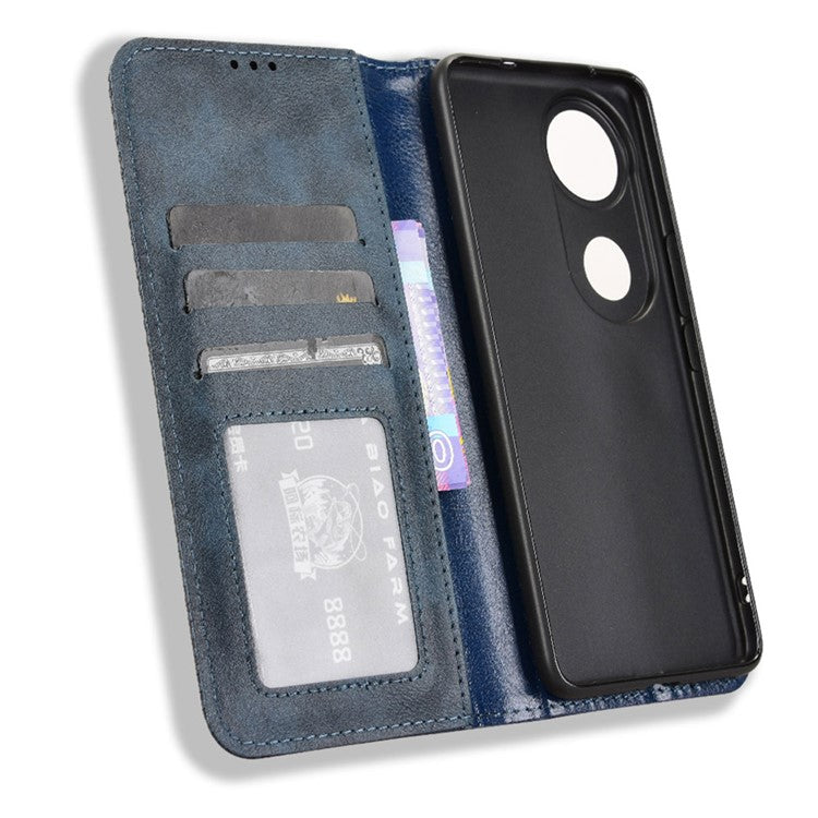 For vivo V50 5G Case Wallet Stand Retro Texture Leather Phone Cover - Blue