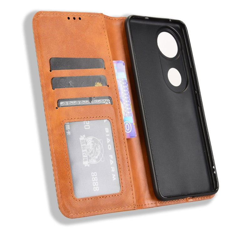 For vivo V50 5G Case Wallet Stand Retro Texture Leather Phone Cover - Brown