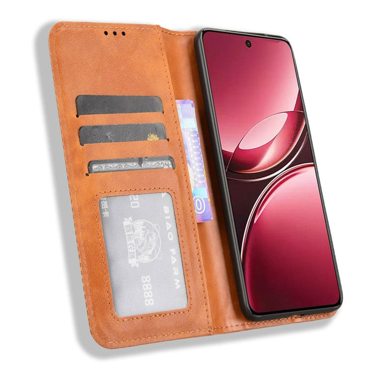 For vivo V50 5G Case Wallet Stand Retro Texture Leather Phone Cover - Brown