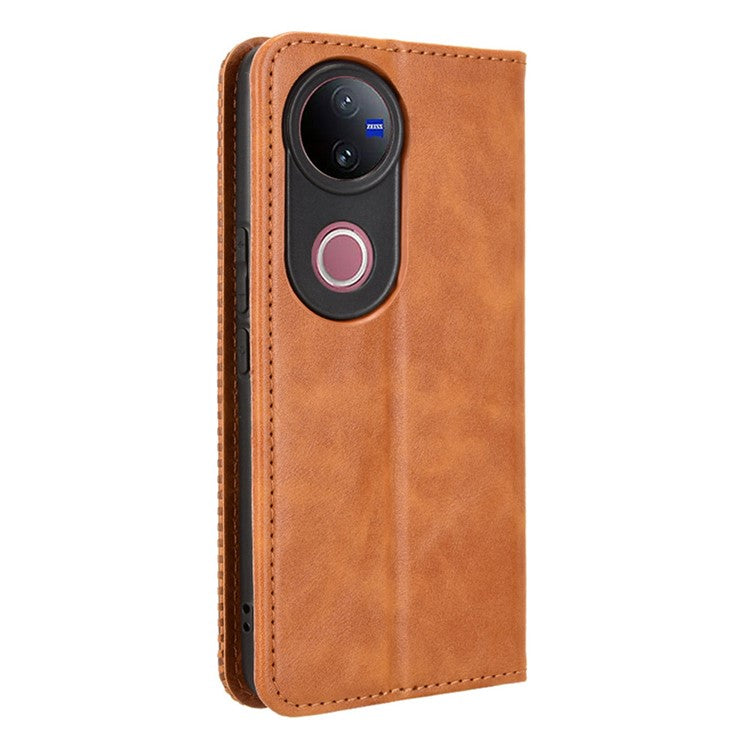 For vivo V50 5G Case Wallet Stand Retro Texture Leather Phone Cover - Brown