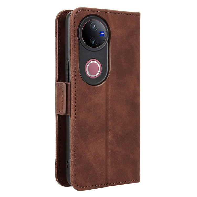 For vivo V50 5G Case Wallet Leather Phone Cover with Multiple Card Slots - Brown
