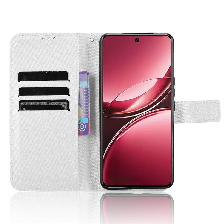 For vivo V50 5G Case PU Leather Diamond Texture Wallet Phone Cover - White