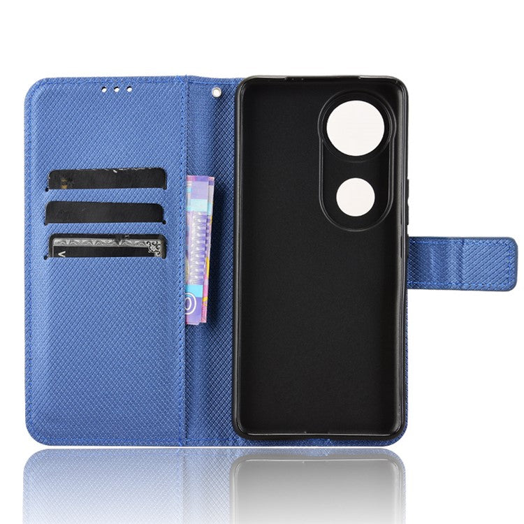 For vivo V50 5G Case PU Leather Diamond Texture Wallet Phone Cover - Blue