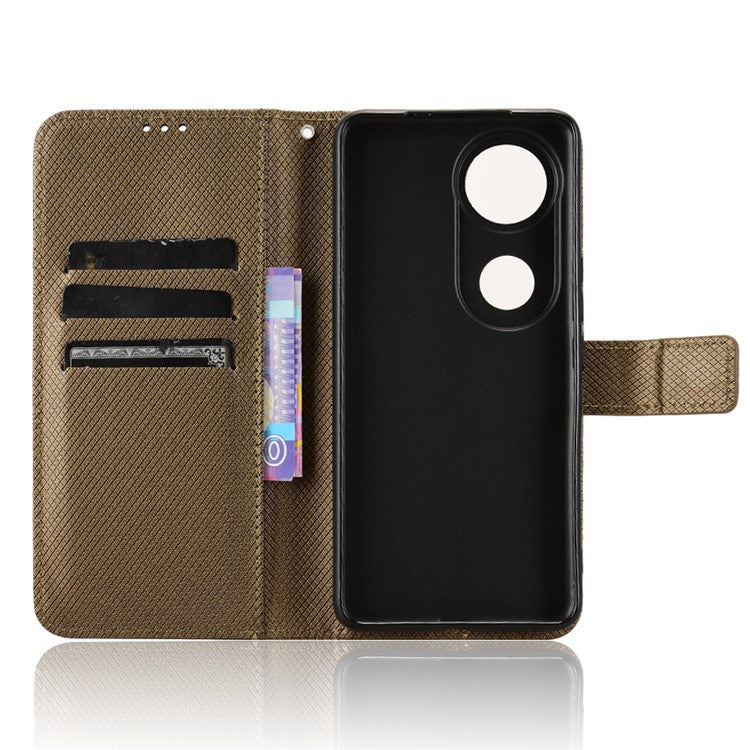 For vivo V50 5G Case PU Leather Diamond Texture Wallet Phone Cover - Brown