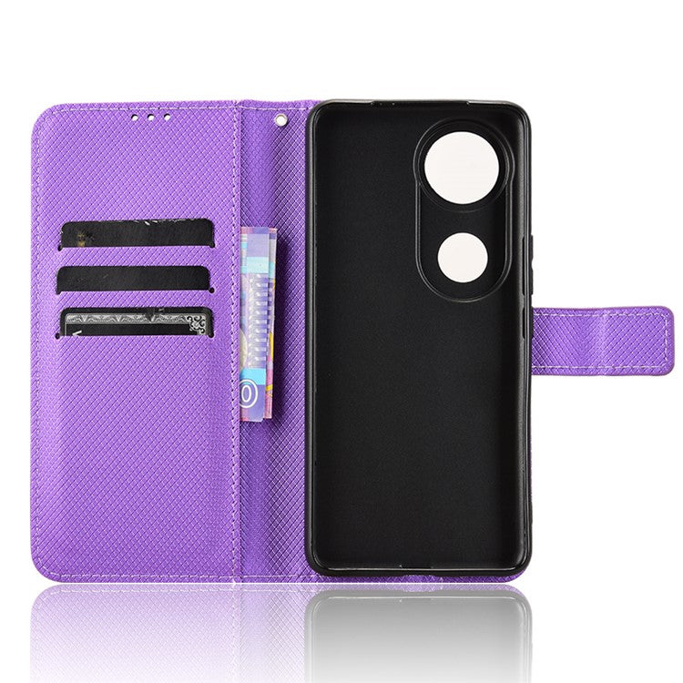 For vivo V50 5G Case PU Leather Diamond Texture Wallet Phone Cover - Purple
