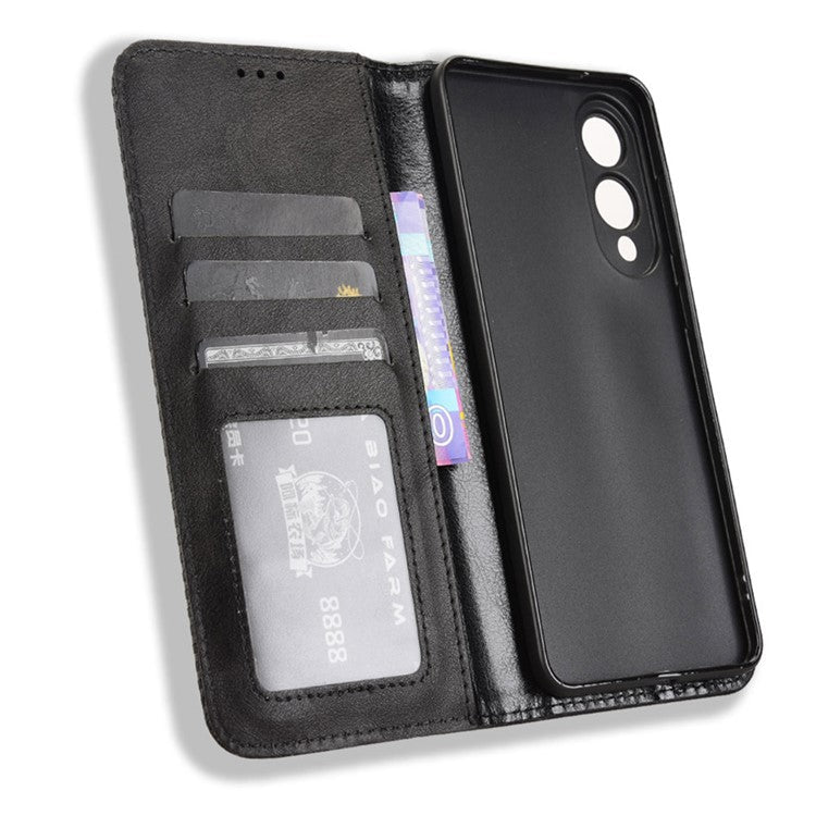 For Samsung Galaxy S25 Edge Case Wallet Stand Retro Texture Leather Phone Cover - Black