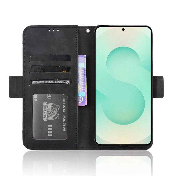 For Samsung Galaxy S25 Edge Case Wallet Leather Phone Cover with Multiple Card Slots - Black