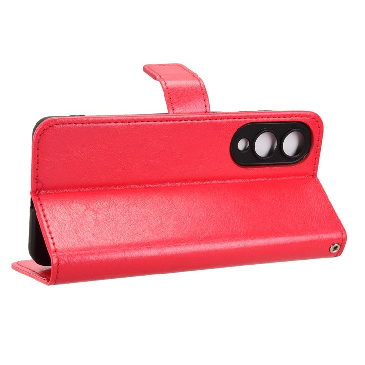 For Samsung Galaxy S25 Edge Case Crazy Horse Texture PU Leather Phone Wallet Cover - Red