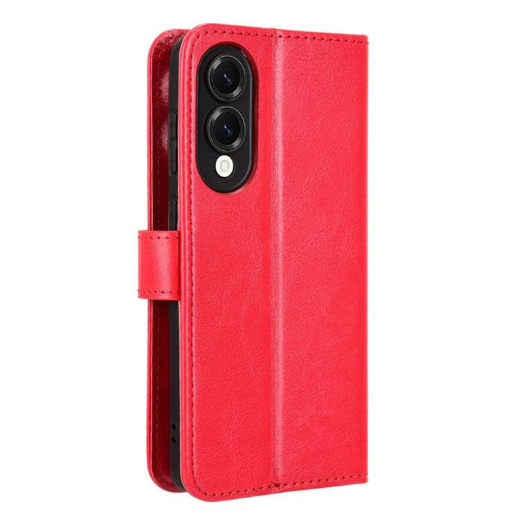 For Samsung Galaxy S25 Edge Case Crazy Horse Texture PU Leather Phone Wallet Cover - Red