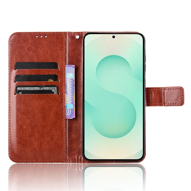 For Samsung Galaxy S25 Edge Case Crazy Horse Texture PU Leather Phone Wallet Cover - Brown