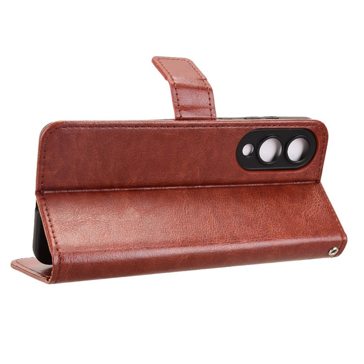 For Samsung Galaxy S25 Edge Case Crazy Horse Texture PU Leather Phone Wallet Cover - Brown