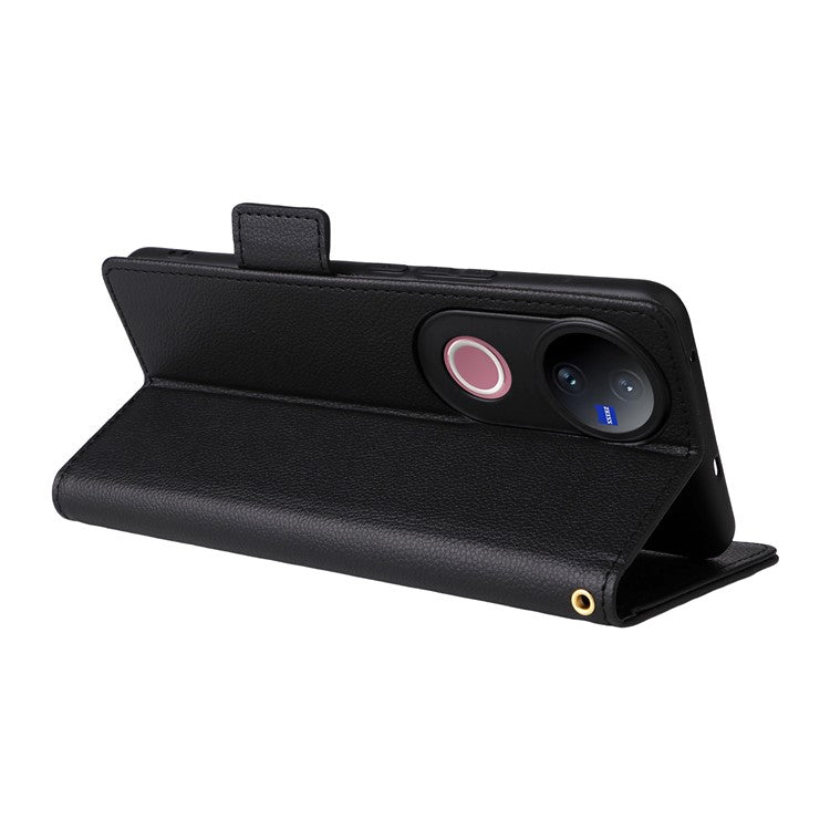 For vivo V50 5G Case Wallet Flip Litchi Texture PU Leather Phone Cover - Black