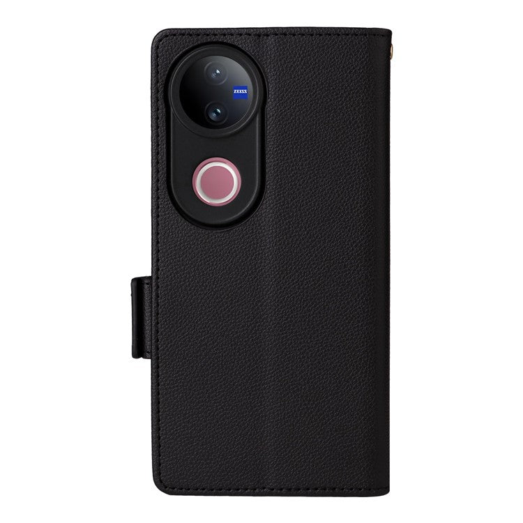 For vivo V50 5G Case Wallet Flip Litchi Texture PU Leather Phone Cover - Black