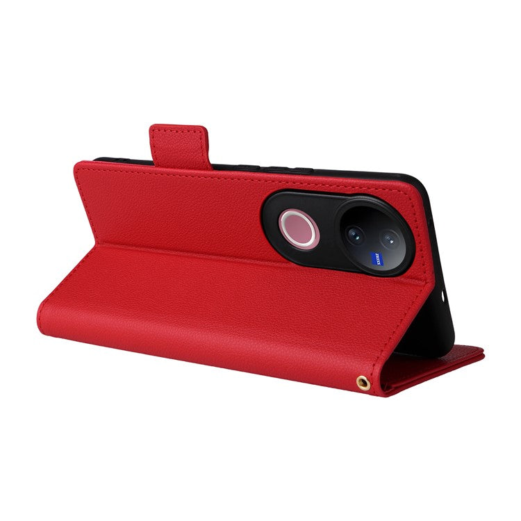 For vivo V50 5G Case Wallet Flip Litchi Texture PU Leather Phone Cover - Red