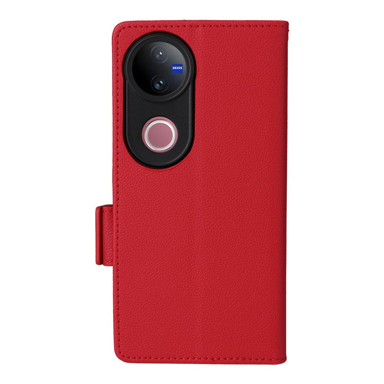 For vivo V50 5G Case Wallet Flip Litchi Texture PU Leather Phone Cover - Red