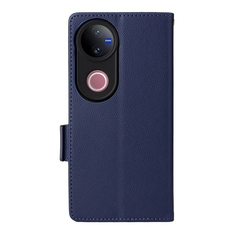 For vivo V50 5G Case Wallet Flip Litchi Texture PU Leather Phone Cover - Dark Blue