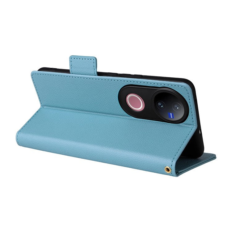 For vivo V50 5G Case Wallet Flip Litchi Texture PU Leather Phone Cover - Baby Blue
