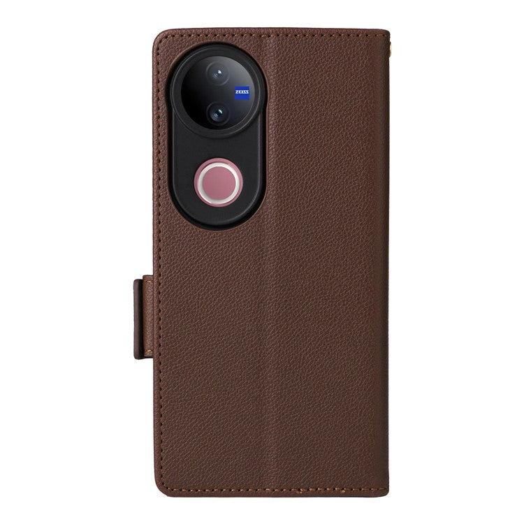 For vivo V50 5G Case Wallet Flip Litchi Texture PU Leather Phone Cover - Brown