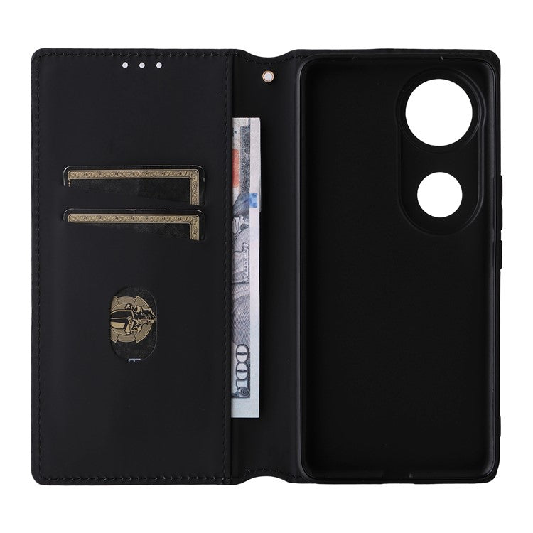 For vivo V50 5G Case Wallet Rhombus Imprinted Leather Phone Cover - Black