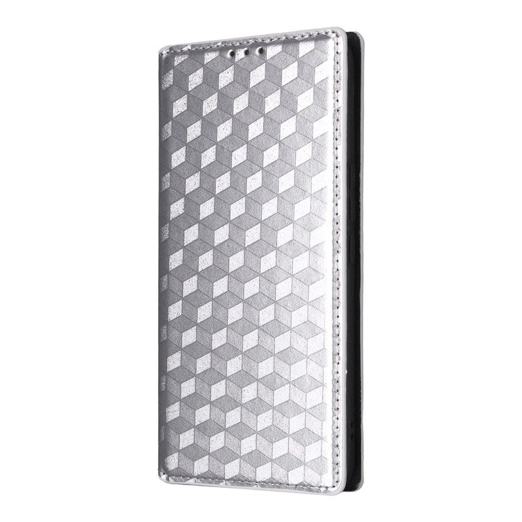 For vivo V50 5G Case Wallet Rhombus Imprinted Leather Phone Cover - Silver