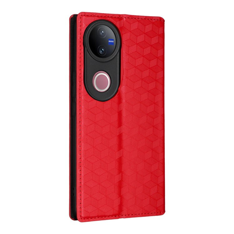 For vivo V50 5G Case Wallet Rhombus Imprinted Leather Phone Cover - Red