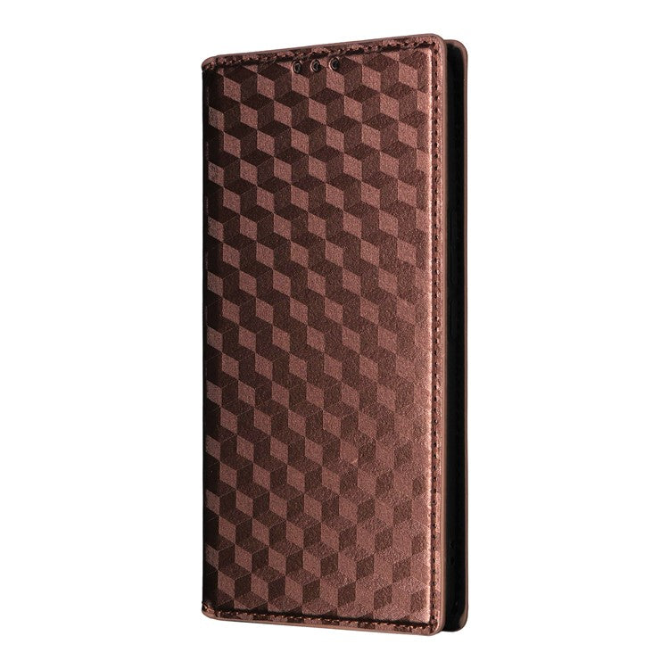 For vivo V50 5G Case Wallet Rhombus Imprinted Leather Phone Cover - Brown