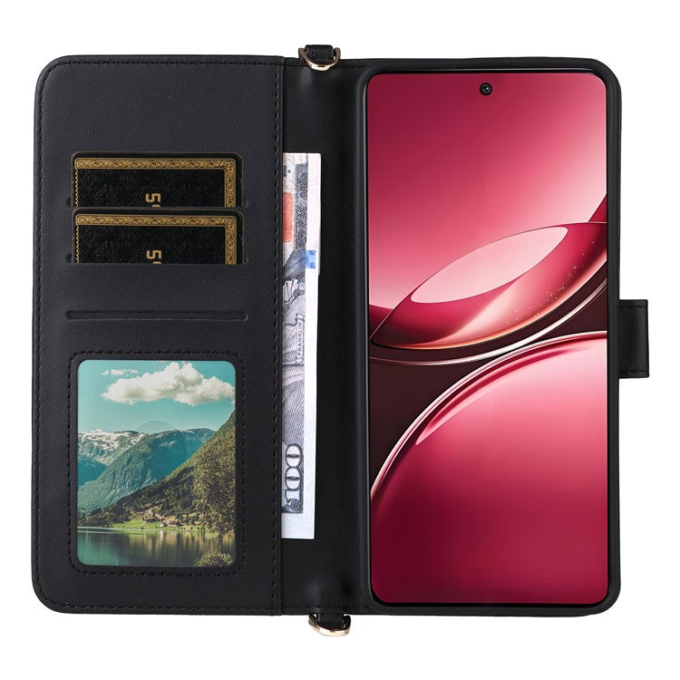 For vivo V50 5G Case with Shoulder Strap Wallet Leather Phone Cover - Black