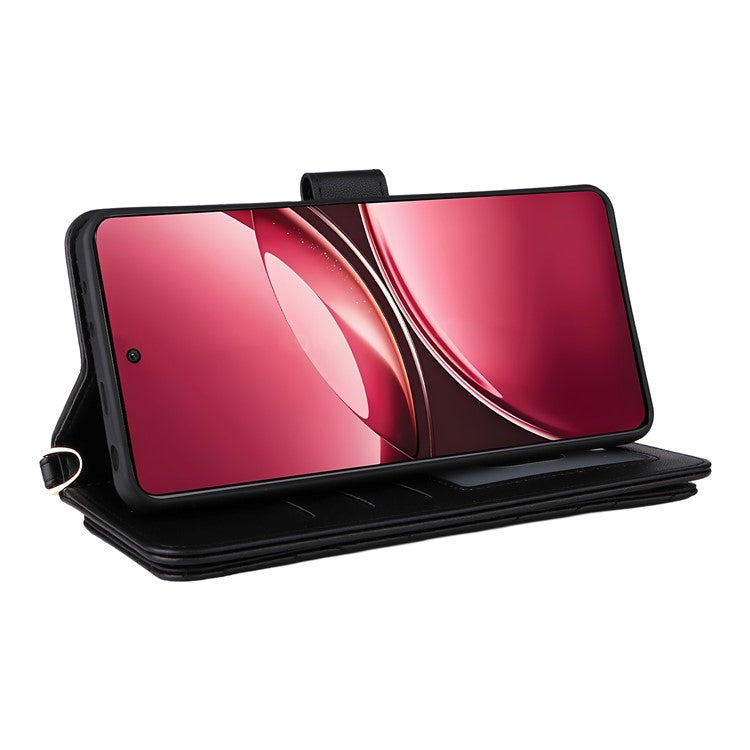 For vivo V50 5G Case with Shoulder Strap Wallet Leather Phone Cover - Black