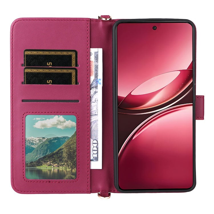 For vivo V50 5G Case with Shoulder Strap Wallet Leather Phone Cover - Rose