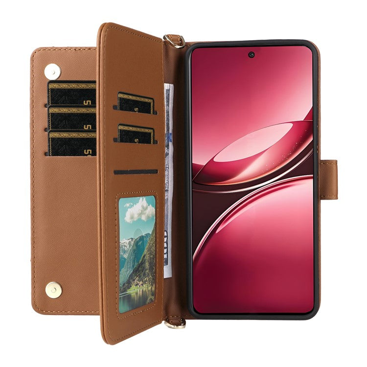 For vivo V50 5G Case with Shoulder Strap Wallet Leather Phone Cover - Brown