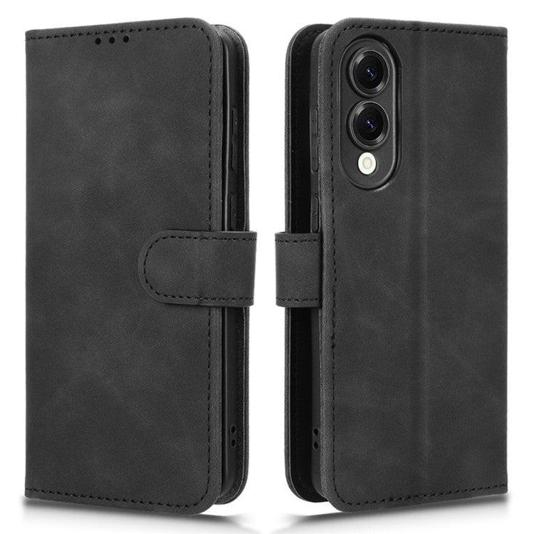 For Samsung Galaxy S25 Edge Leather Case Skin Feel Anti Drop Wallet Flip Phone Cover - Black