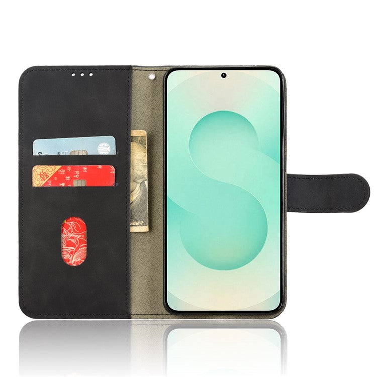 For Samsung Galaxy S25 Edge Leather Case Skin Feel Anti Drop Wallet Flip Phone Cover - Black