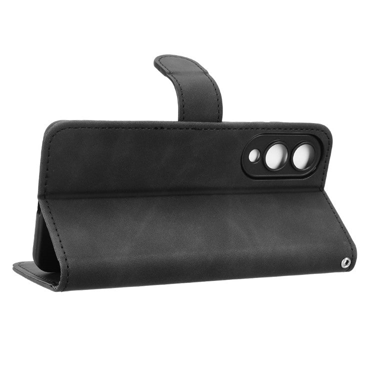 For Samsung Galaxy S25 Edge Leather Case Skin Feel Anti Drop Wallet Flip Phone Cover - Black