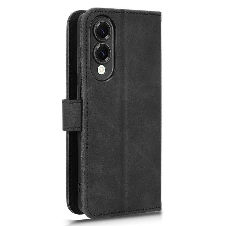 For Samsung Galaxy S25 Edge Leather Case Skin Feel Anti Drop Wallet Flip Phone Cover - Black