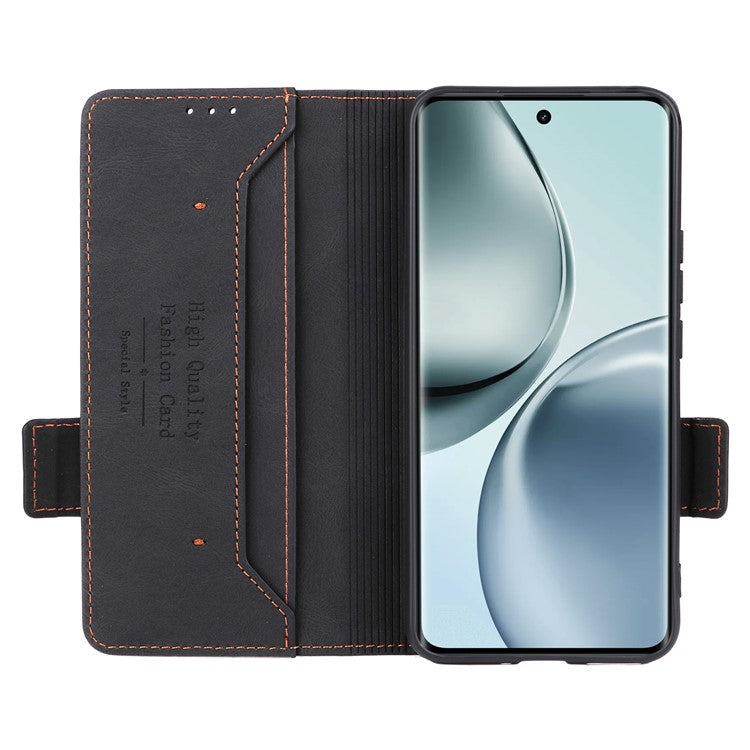 For Realme 14 Pro 5G Case Leather Wallet Flip Phone Cover with Hardware Decor - Black