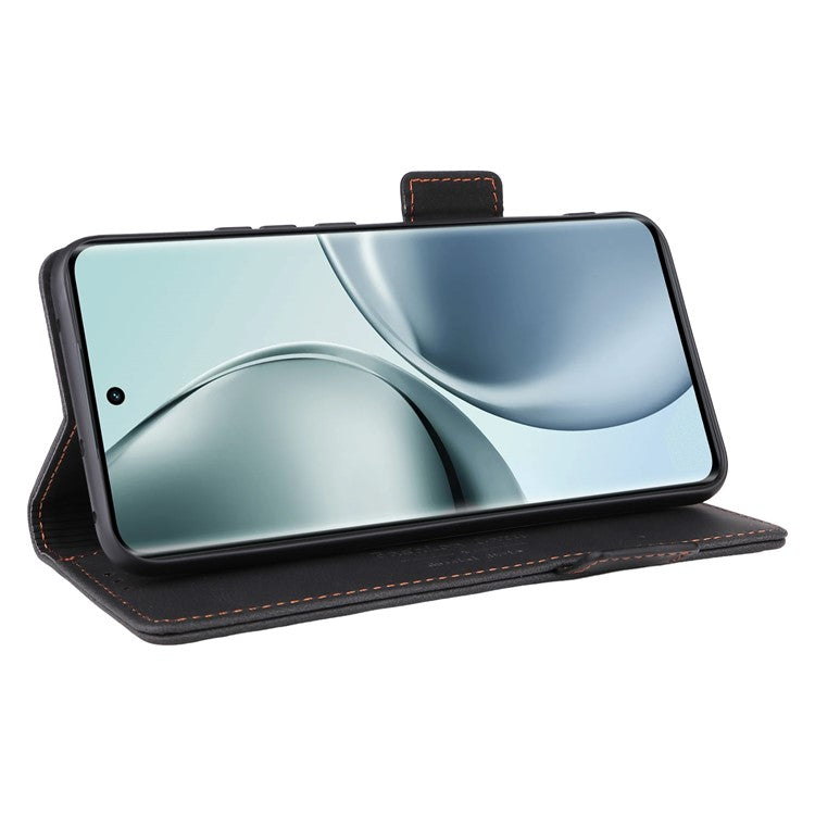 For Realme 14 Pro 5G Case Leather Wallet Flip Phone Cover with Hardware Decor - Black