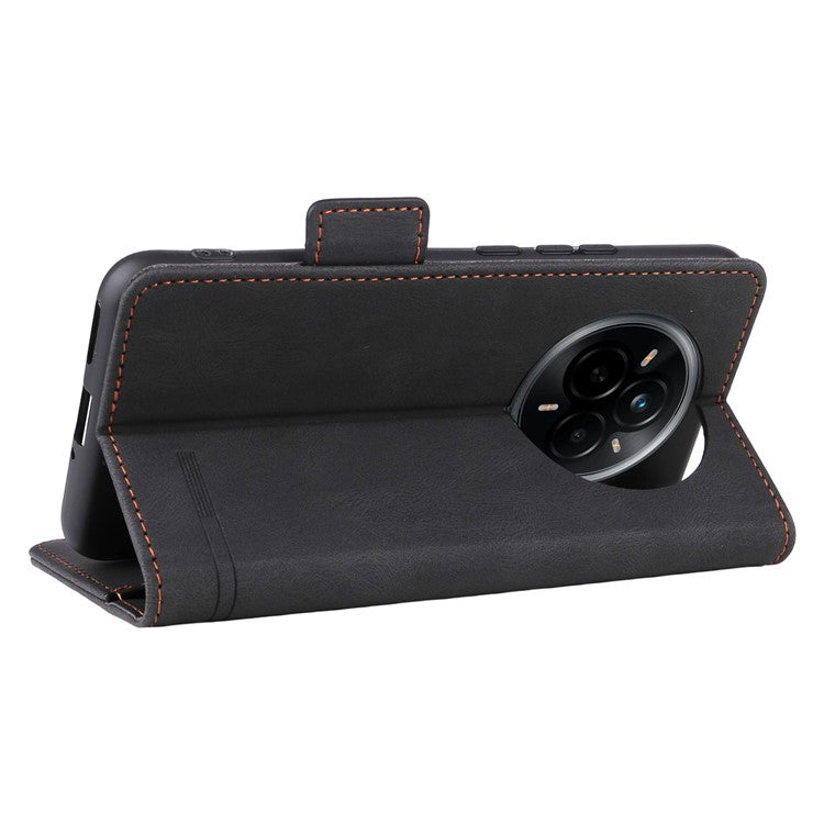 For Realme 14 Pro 5G Case Leather Wallet Flip Phone Cover with Hardware Decor - Black