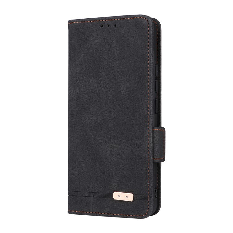 For Realme 14 Pro 5G Case Leather Wallet Flip Phone Cover with Hardware Decor - Black