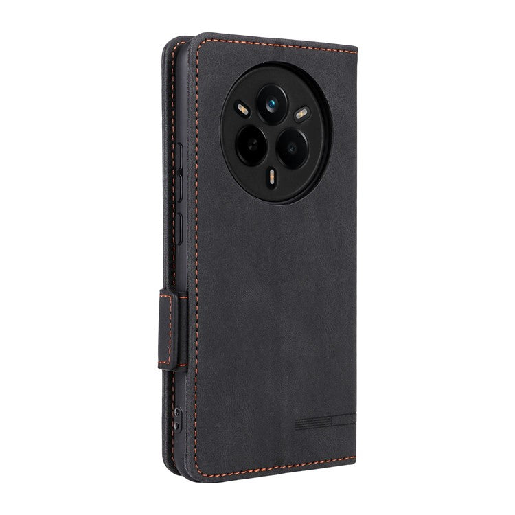 For Realme 14 Pro 5G Case Leather Wallet Flip Phone Cover with Hardware Decor - Black
