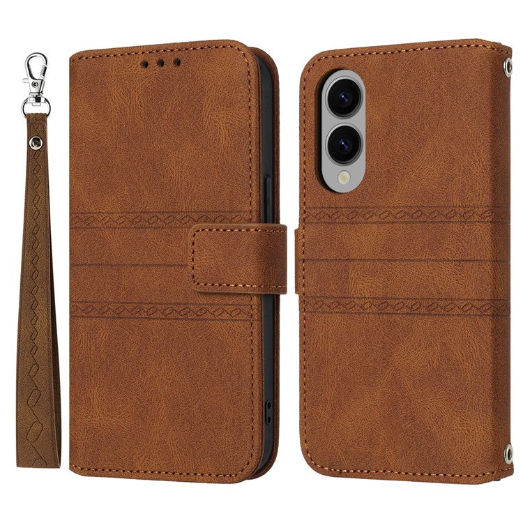 For Samsung Galaxy S25 Edge Case Wallet Skin-Touch Leather Imprinted Phone Cover - Brown