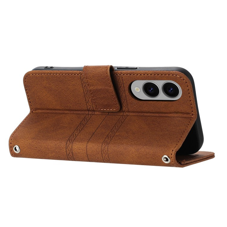 For Samsung Galaxy S25 Edge Case Wallet Skin-Touch Leather Imprinted Phone Cover - Brown