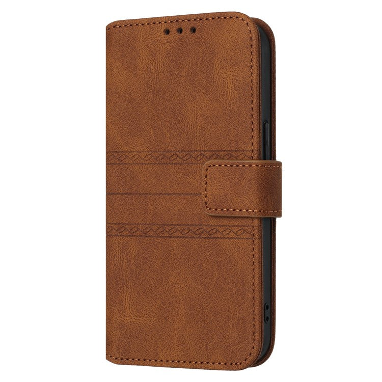 For Samsung Galaxy S25 Edge Case Wallet Skin-Touch Leather Imprinted Phone Cover - Brown