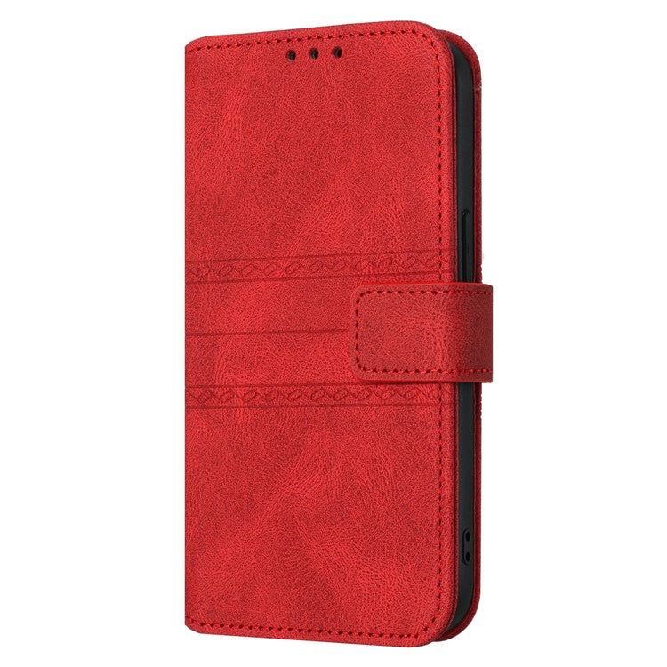 For Samsung Galaxy S25 Edge Case Wallet Skin-Touch Leather Imprinted Phone Cover - Red