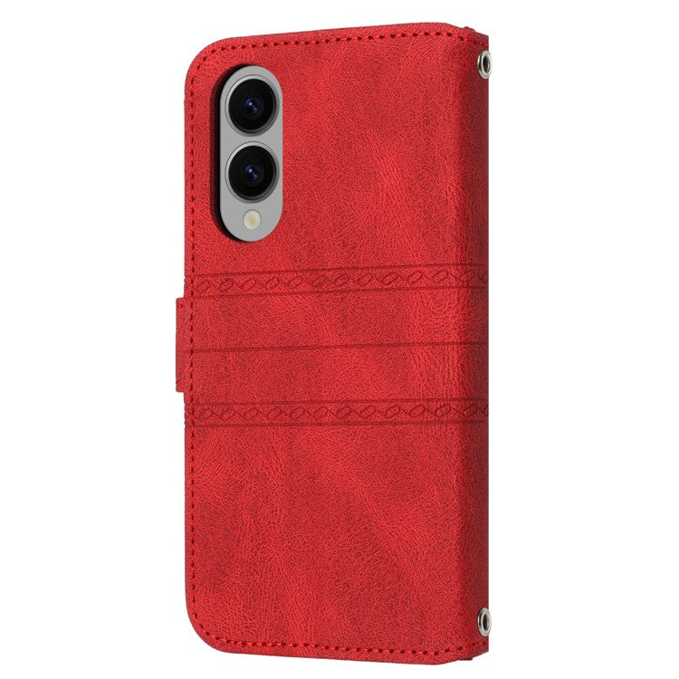 For Samsung Galaxy S25 Edge Case Wallet Skin-Touch Leather Imprinted Phone Cover - Red