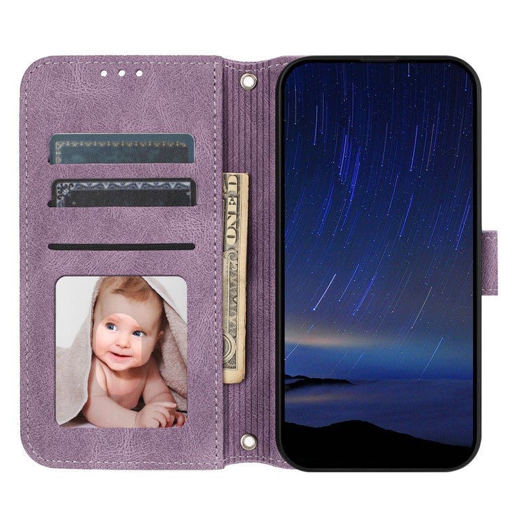 For Samsung Galaxy S25 Edge Case Wallet Skin-Touch Leather Imprinted Phone Cover - Purple