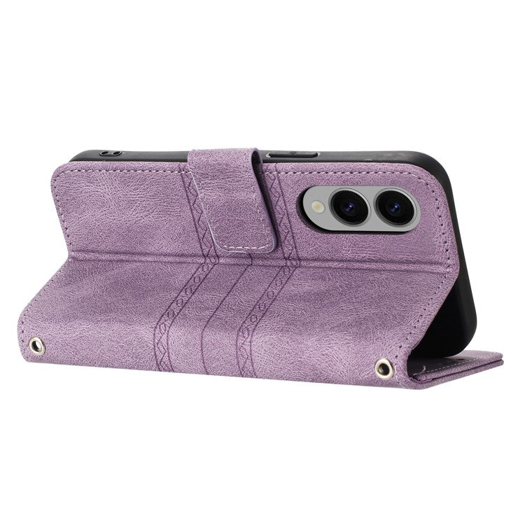 For Samsung Galaxy S25 Edge Case Wallet Skin-Touch Leather Imprinted Phone Cover - Purple