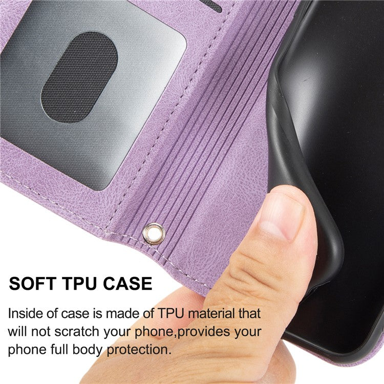For Samsung Galaxy S25 Edge Case Wallet Skin-Touch Leather Imprinted Phone Cover - Purple