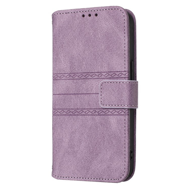 For Samsung Galaxy S25 Edge Case Wallet Skin-Touch Leather Imprinted Phone Cover - Purple
