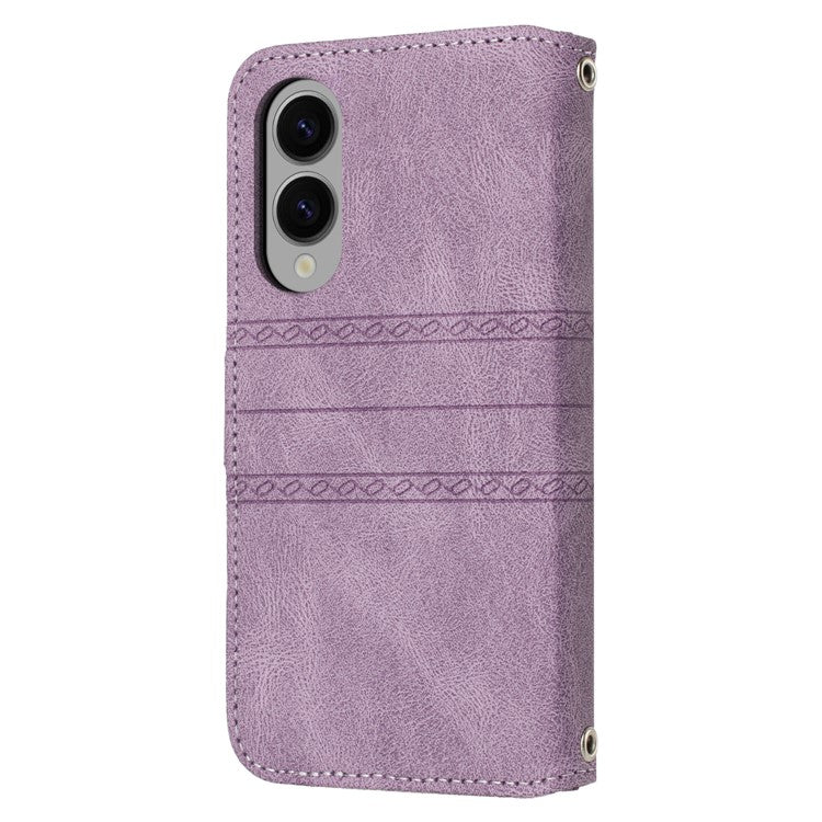 For Samsung Galaxy S25 Edge Case Wallet Skin-Touch Leather Imprinted Phone Cover - Purple