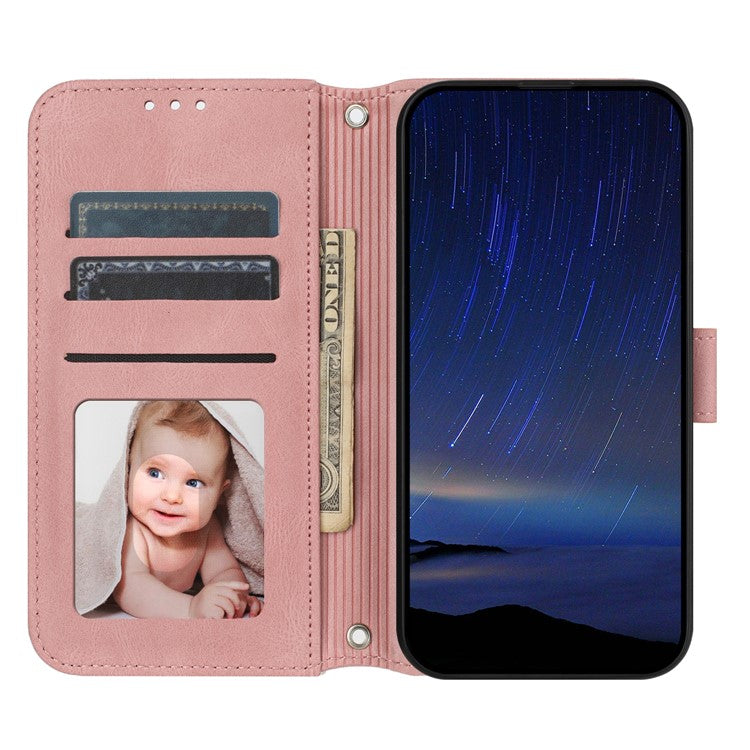 For Samsung Galaxy S25 Edge Case Wallet Skin-Touch Leather Imprinted Phone Cover - Pink